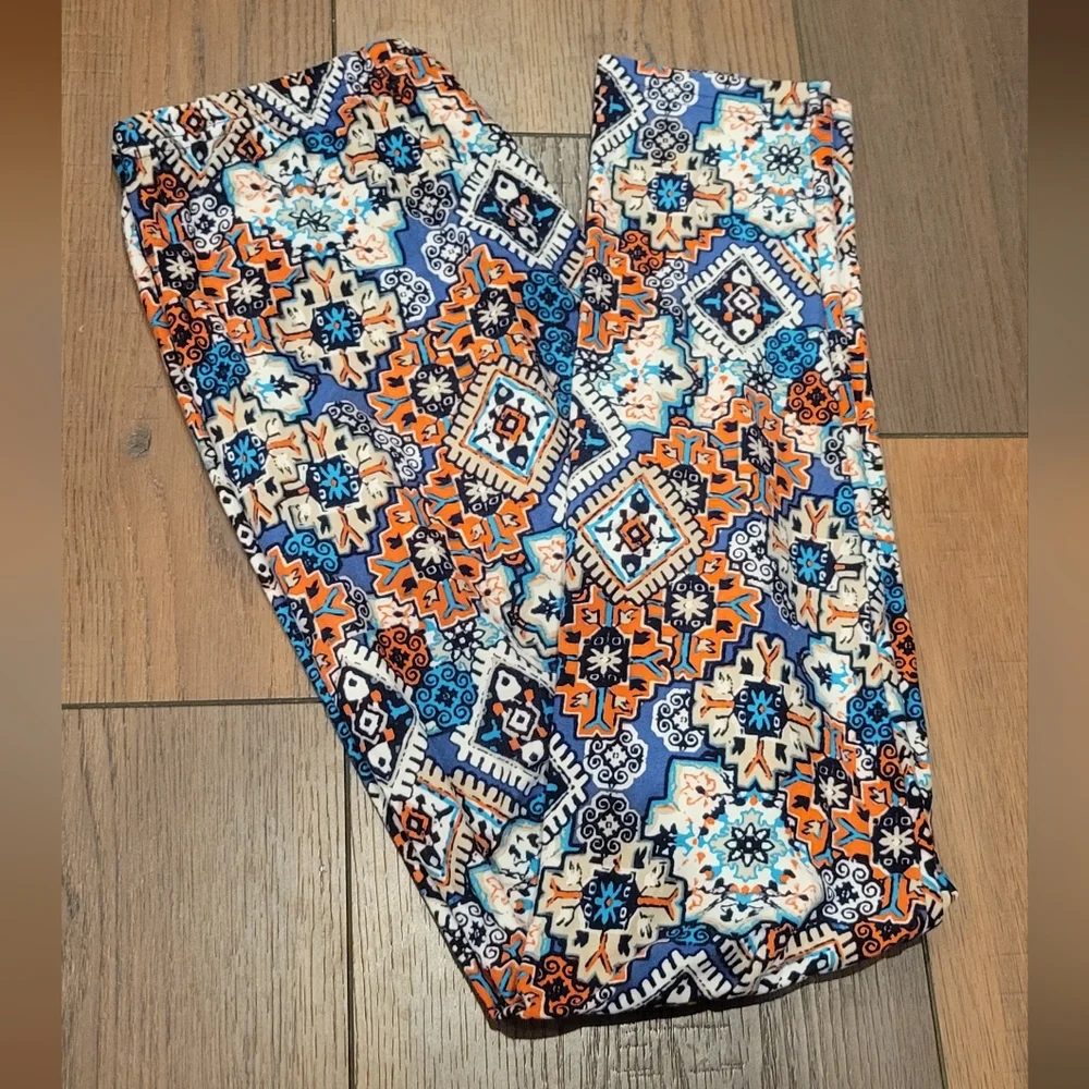 Ultra Flirt Blue and Orange Size M Patterned Leggings - Picture 1 of 5